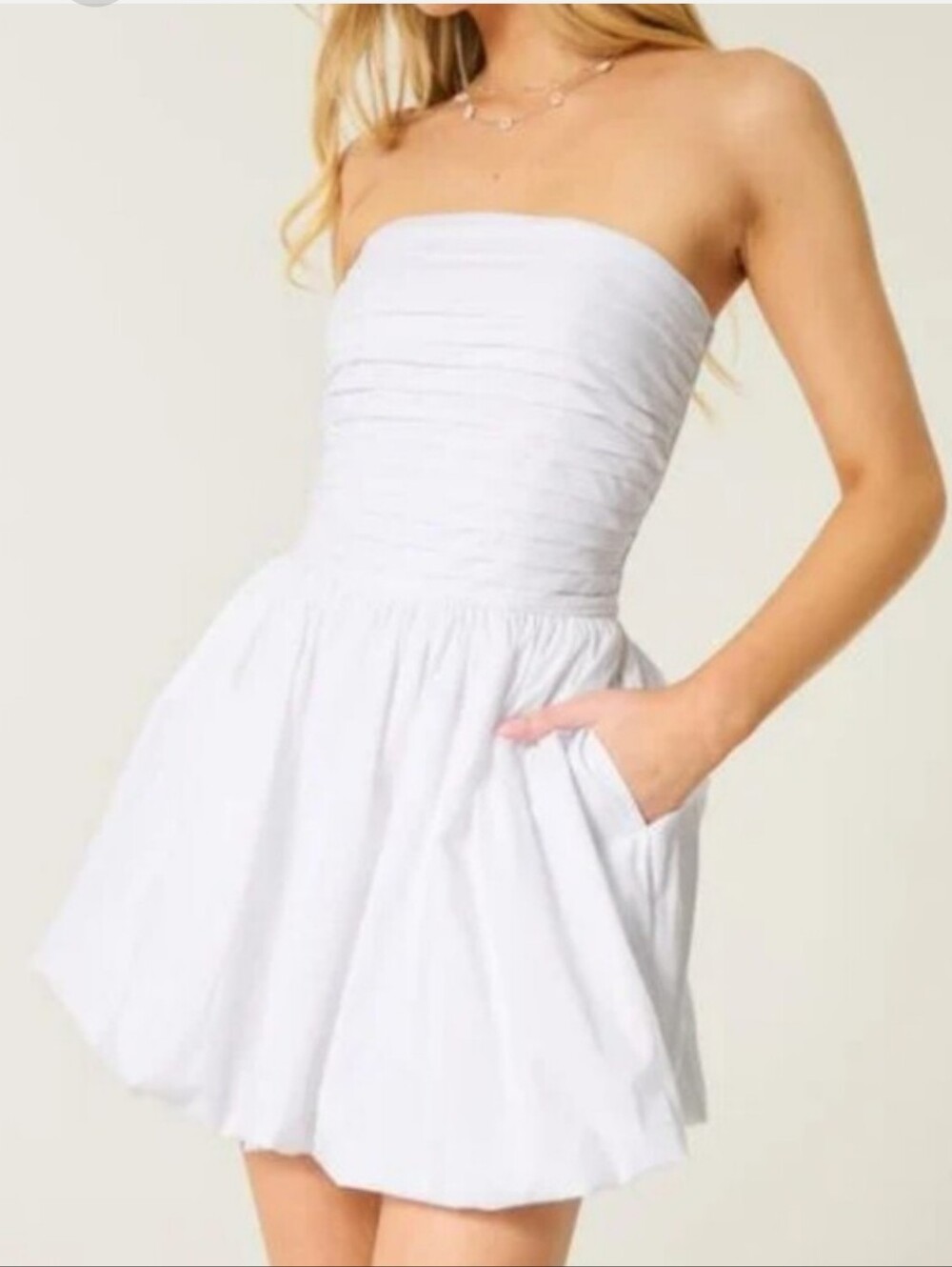 Hollister Women's White Ruched Bubble Skort Dress Mini Strapless